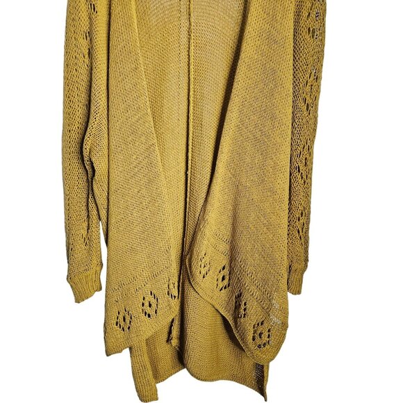 Wooden Ships Paola Buendia Mustard Yellow Open Knit Light Cardigan Sweater M/L - Picture 9 of 12